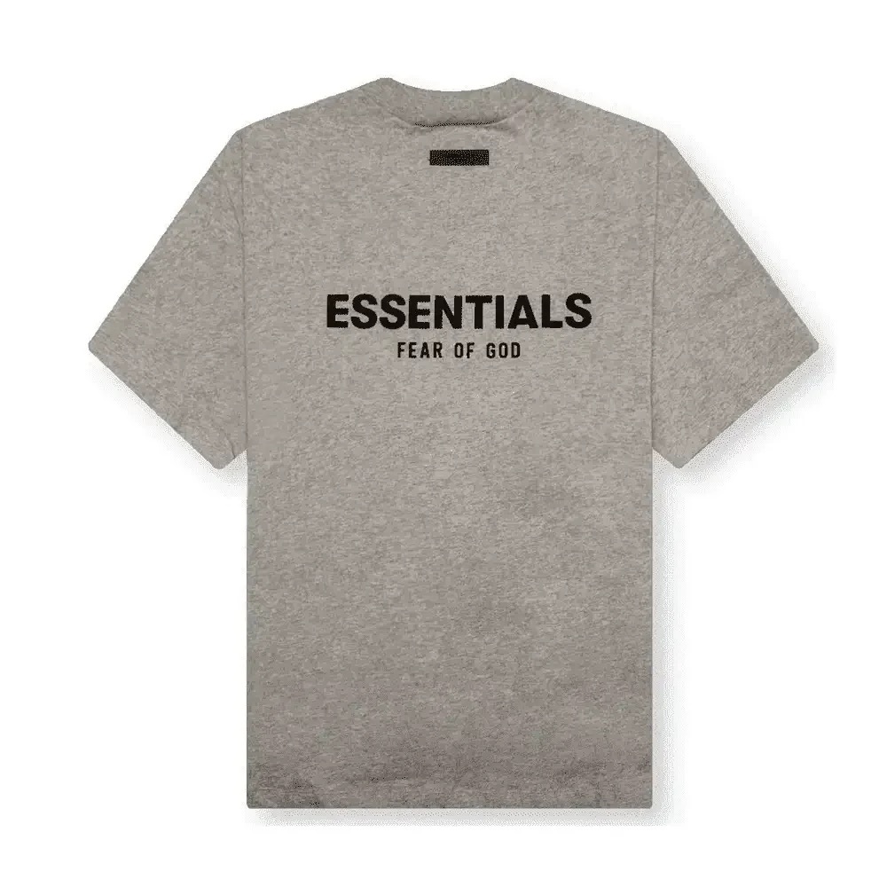 Fear of God Essentials Short Sleeve Tee in Heather Gray with Black Logo